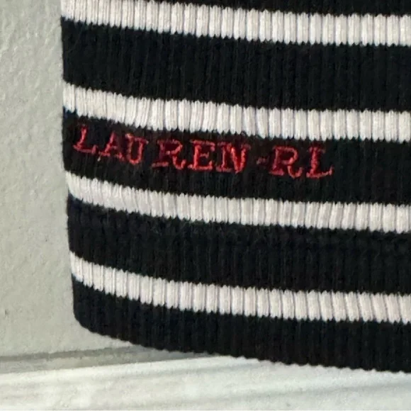 Lauren Ralph Lauren | Black & White Stripe Boat Neck Top Size Large - Picture 7 of 7